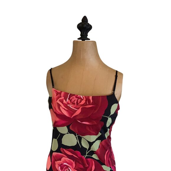 VTG Dress Y2K High-Low MIDI Spaghetti Strap Black Red Floral Sz M Goth Grunge - Picture 5 of 16